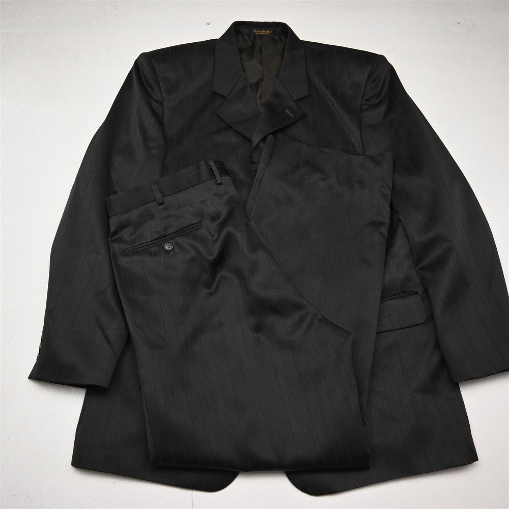 Zandello 44L 36x34 Brown Striped Mens Jacket Pants Suit